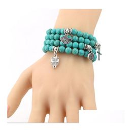 Bracelets à breloques Perles Turquoise Arbre Hibou Dauphin Croix Palmier Livraison Bijoux Dhydj