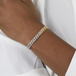 Bedelarmbanden Tweekleurig Goud Zilver Kleur Zirconia CZ Miami Cubaanse Schakelarmband 7MM Iced Out Rock Mode Dames Jewel280S