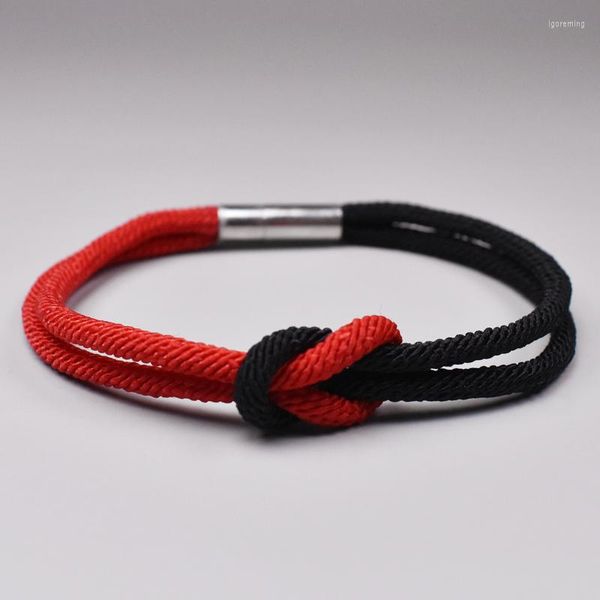 Pulseras de encanto Pulsera de nudo de cuerda hecha a mano de dos tonos Hombres Mujeres Aventura al aire libre Escalada Acero inoxidable Hebilla magnética Pareja