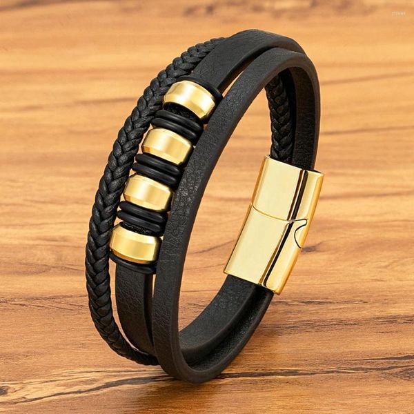 Bracelets de charme TYO Classic 3 couches en cuir tissé en acier inoxydable aimant boucle bracelet perlé bracelet hommes cadeau accessoire en gros goutte