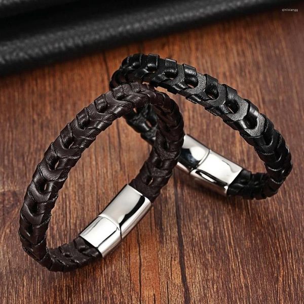 Pulseras con dijes TYO Classic Cierre magnético de acero inoxidable Color marrón negro Pulsera de cuero genuino Joyería para hombres personalizados