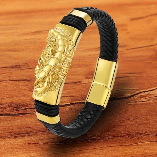 Pulseras con dijes TYO Cuerda trenzada de moda Acero inoxidable Camarón Anymal Pulsera para hombre Accesorios de cuero genuino Regalo para amigo Drop