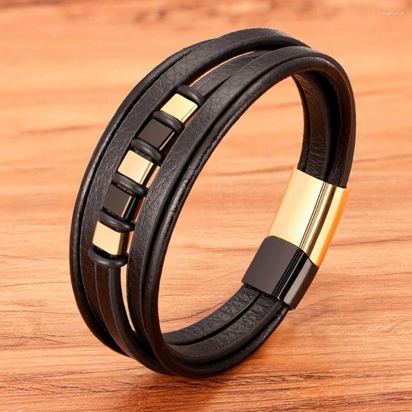 Bracelets de charme TYO multicouche en cuir véritable pour hommes en acier inoxydable aimant fermoir bracelets bijoux cadeau goutte en gros