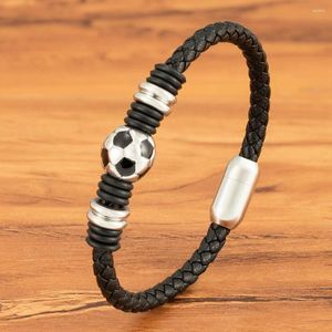 Bedelarmbanden TYO Sportstijl Voetbalontwerp Roestvrij stalen knop Geweven lederen herenarmband Wereldbeker Cadeau Campus Gym