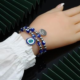 Bedelarmbanden u-magische mode zomer blauw witte kralen voor vrouwen handgemaakte demon oog weven metalen sieraden