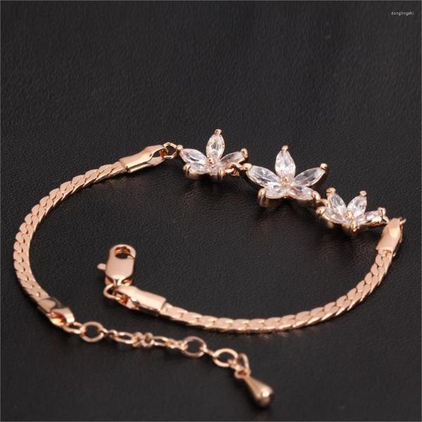 Bracelets porte-bonheur Unique Chic fleur claire strass chaîne bracelets couleur or Rose bijoux pour femmes cristal vente H019M