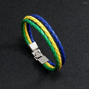 Charm Armbanden Unieke Mannen Vlag Symbool Armband Handgemaakte Gevlochten Lederen Armband Oekraïne Brazilië Spanje Cultuur Braslet Punk Sieraden Bangle