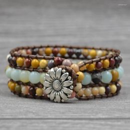 Bracelets de charme bracelet de pierre jasper naturel enveloppe en cuir enveloppe en cuir en cuir pour femmes