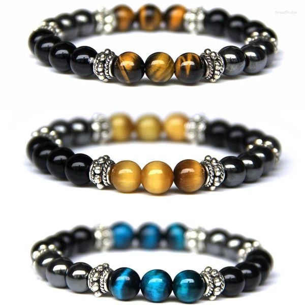 Braceletas Charmet Natural Tiger Natural Stone Pulsera de cuentas para hombres Moda Gema Gema de mujer Joyería elástica