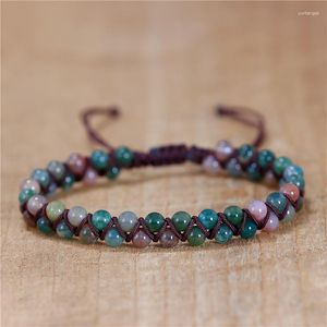 Bracelets de charme unisexe fait à la main 4mm Inde Agate pierre naturelle tressée Boho macramé pile perles bracelet pour hommes femmes bijoux de pierres précieuses