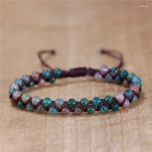 Charme armbanden Unisex handgemaakte 4mm India Agaat natuursteen gevlochten Boho Macrame stapel kralen armband voor mannen vrouwen edelsteen sieraden