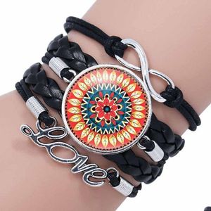 Bedelarmbanden Update Infinity Love Mandala Armbanden Mtilayer Wrap Weave Bloem Glas Cabochon Armband Voor Vrouwen Kindermode Jewe Dhnnu