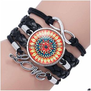 Bracelets de charme Mise à jour Infinity Love Mandala Mtilayer Wrap Weave Fleur Verre Cabochon Bracelet Pour Femmes Enfants Mode Bijoux Drop D Dh4J3