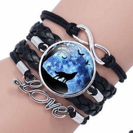 Charm Armbanden Update Liefde Infinity Wolf Armband Mtilayer Wrap Glas Cabochon Vrouwen Kinderen Mode-sieraden Drop Levering Dhlra