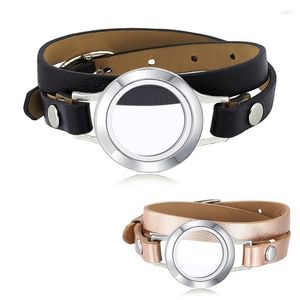 Bedelarmbanden URSJEWELRY 316L roestvrij staal 25 mm magnetisch medaillon Living Memory drijvende medaillons met lederen armband