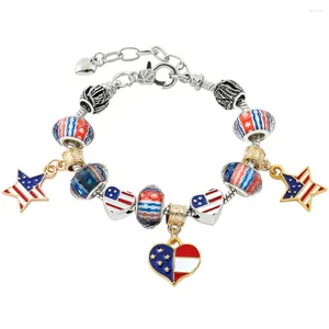 Pulseras con dijes Bandera de EE. UU. Pulsera Forma de corazón Pentagrama Cuentas americanas Colgante DIY Brazalete Accesorios de joyería de moda Regalos