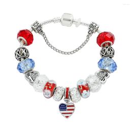 Charm Armbanden USA Liefde Hart Vlag Armband Mode Kristal Kralen Bangle Amerikaanse Hanger Voor Vrouwen Hand Accessoires Geschenken
