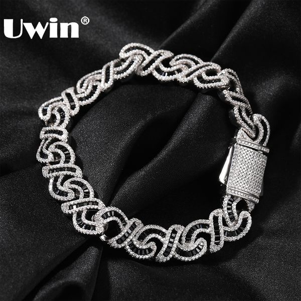 Bracelets de charme UWIN Baguettecz noir pour femmes 12mm glacé Bling CZ chaîne à maillons cubains bracelets de cheville bijoux de mode cadeau 230822