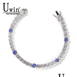 Pulseras con dijes Uwin Tennis 4 mm Ojos azules turcos AAA CZ Iced Out Brazaletes de lujo Joyería de mujer al por mayor 230216 Entrega de gotas Dhyhc