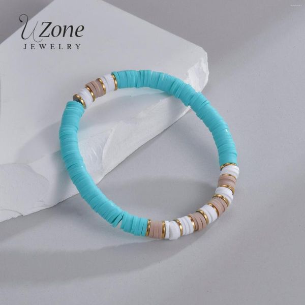 Pulseras de encanto Uzone Colorida arcilla suave Acero inoxidable Simple Empalme Color Pulsera para mujeres Accesorios para niñas Regalo de joyería