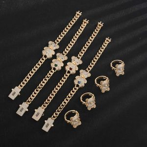 Bracelets de charme VCT Original New Love Bear Bracelet Ring Set Two Teddy Bear Copper 14K Bijoux Gift Set Brackets Wholesale J240527