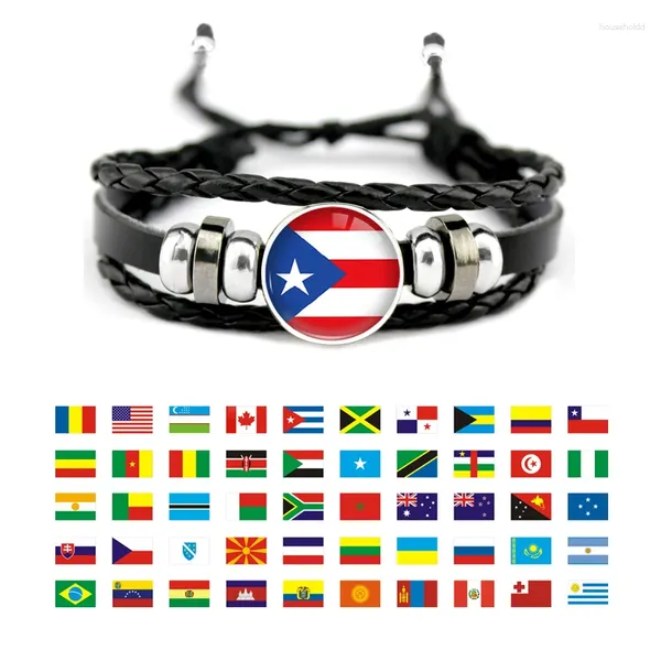 Pulseras con dijes Venezuela Salvador Trinidad y Tobago Guatemala Bahamas Checa Croacia Colombia Puerto Rico Bandera Pulsera de cuero para hombres