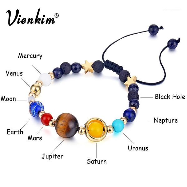 Pulseras con dijes Vienkim Universe Planets Beads Bangles Joyería de moda Sistema solar natural Pulsera de energía para mujeres o hombres 20211