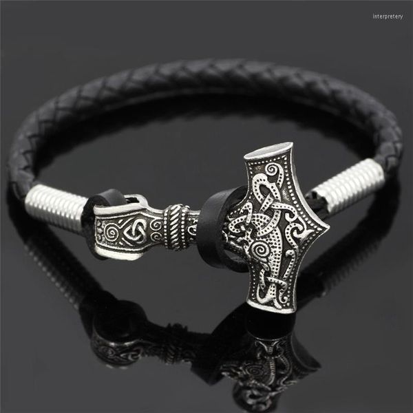 Bracelets de charme Viking Bracelet de corde en cuir noir hommes accessoires en métal de haute qualité bijoux uniques cadeau DropCharm BraceletsCharm Inte22