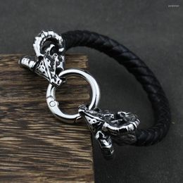 Bedelarmbanden viking geiten hoofd mannen roestvrij staal vintage armbanden rune amulet lederen IJslandse sieraden