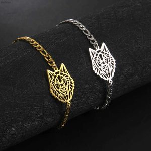 Bracelets de charme Viking Metal Wolf Head Bracelet pour hommes en acier inoxydable pendentif animal Figaro chaîne avec fermoir à ressort Biker Punk bijoux