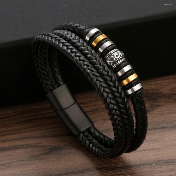 Bracelets porte-bonheur Viking en acier inoxydable, bijoux pour hommes, Punk multicouche tressé, cuir décontracté, vente en gros, cadeau