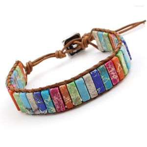 Bedelarmbanden villwice handgemaakte chakra armband multi -kleuren natuursteen buis kralen lederen wrap koppels creatieve sieraden geschenken