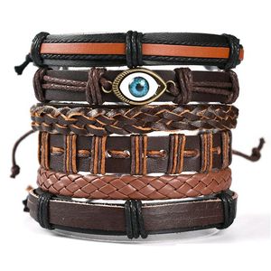 Pulseras con dijes Vinatge Gothic Punk Skl Star Metal Mtilayer Pulsera de cuero Hombres Brazaletes Joyería de brazo masculino Venta al por mayor Entrega de gotas DHJQN