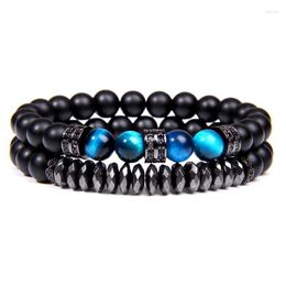 Bedelarmbanden vinswet 2pcs bead armband mannen natuurlijke tijger oog hematiet obsidiaan kralen homme energie stretch sieraden fawn22