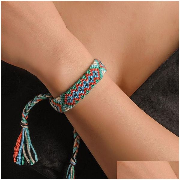 Bracelets de charme Vintage Boho Népal Ethnique Bracelet À La Main Colorf Plage Tresse String Coton Wrap Tissé Corde Amitié Pour Femmes Hommes Dhing