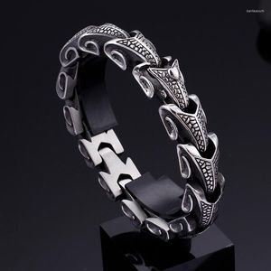 Bracelets porte-bonheur Vintage Dragon noir Bracelet en acier inoxydable Punk hommes bracelets bijoux de mode
