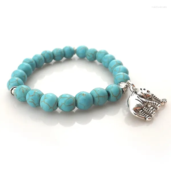 Bracelets de charme Vintage éléphant pendentif 8mm Turquoises perlé pour les femmes 12 pièces/lot