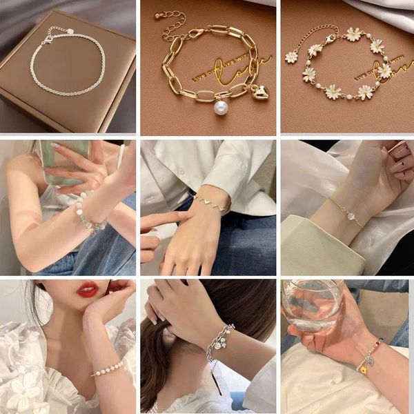 Bracelets de charme Vintage Français Luxe Perle Rose Pour Femmes Filles Rouge Blanc Fleurs Bracelet Élégant Bijoux De Mariage Accessoires