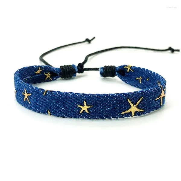 Bracelets Charmets Vintage Star Punk Punk Blue Denim Pulsera para mujeres Hombres exquisitos Regalos de joyas de amistad ajustables ajustables