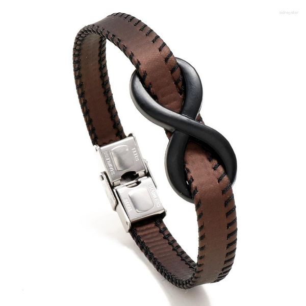 Bracelets de charme Vintage Infinity Bracelet en cuir en acier inoxydable pour hommes Saint Valentin Bijoux Cadeau Drop