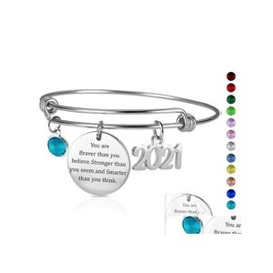 Bracelets de charme Vintage Inspirational Graduation Cuff Bracelet Cristal Gravé Lettre En Acier Inoxydable Sier Bracelet Pour Femmes Q607Fz Dh0Cv