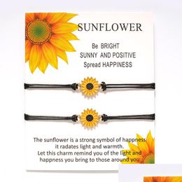 Bedelarmbanden vintage sieraden verstelbare zonnebloem wens touw armband zuster liefde vriendschap vrouwen geschenken drop levering dhxyjj