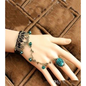 Bracelets de charme Vintage dentelle fleur bracelet avec bague de mariage bijoux de mariage bracelet bronze gants femmes déclaration goutte del dhglt