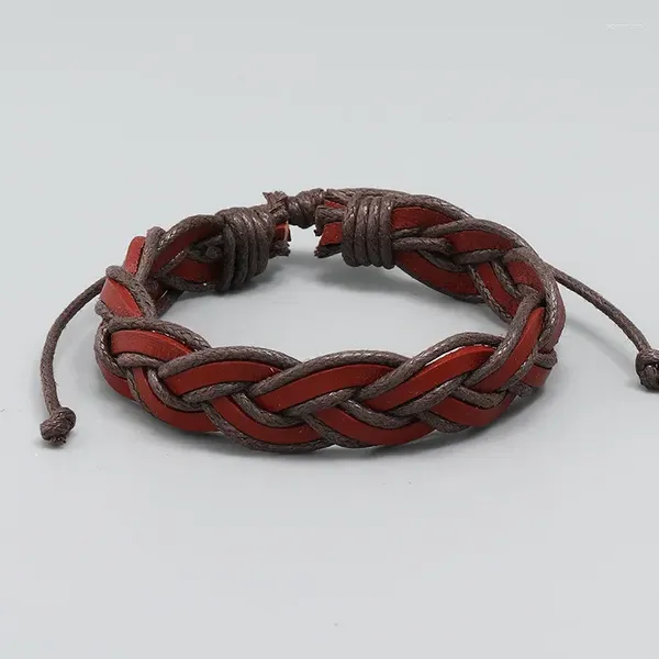 Pulseras de encanto Vintage Brazalete de cuero Hombres Niños DIY Vendaje Strand Hecho a mano Tejido marrón