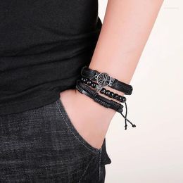 Charm Armbanden Vintage Lederen Armband Voor Mannen 2023 Punk Levensboom Multi-layer Zwart Geweven Set Legering Sieraden