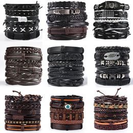 Bracelets de charme Bracelet en cuir vintage pour hommes tissé ensemble ornement style punk hommes combo bricolage bijoux multicouches