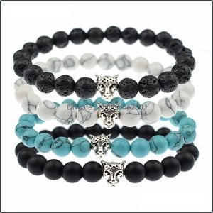 Bracelets de charme Vintage tête de léopard bracelet à breloques pierre de lave mat noir perle bouddha femmes homme bracelet livraison directe 2021 bijoux Dh Dhmrt