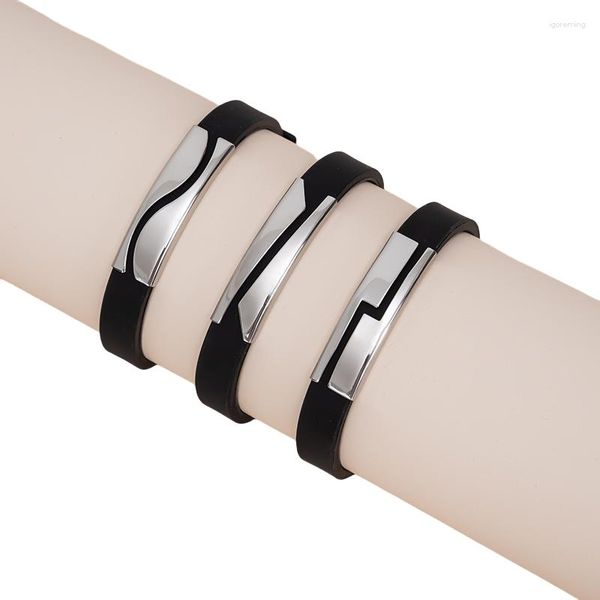 Bracelets porte-bonheur Vintage hommes Bracelet en acier inoxydable blanc Sport bracelets réglables en Silicone noir pour femmes bijoux cadeaux