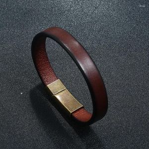 Bedelarmbanden Vintage gladde lederen herenarmband Eenvoudige en veelzijdige metalen magnetische gespaccessoires Sieraden