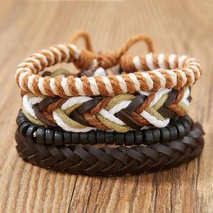 Bedelarmbanden Vintage meerlaagse lederen armband voor mannen Mode gevlochten handgemaakte touwomslag Houten kraal geweven mannelijk cadeau